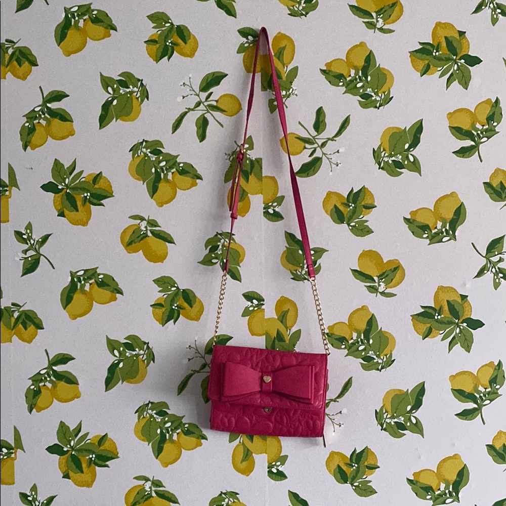Betsey Johnson Pink Leather Crossbody Bag with Adjustable Strap